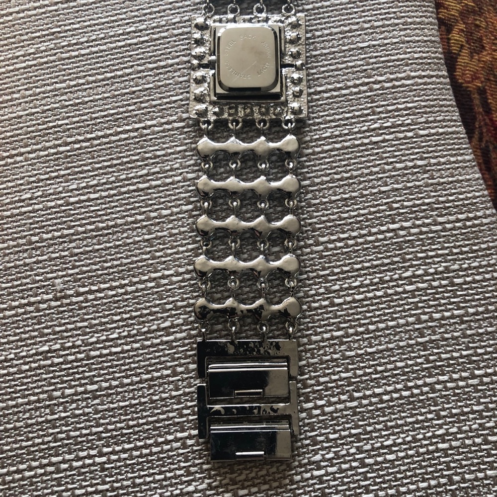 Bora Silver Quartz Watch Square Aquamarine Rhinestones Secure Clasp Gift Boxed - Picture 8 of 8